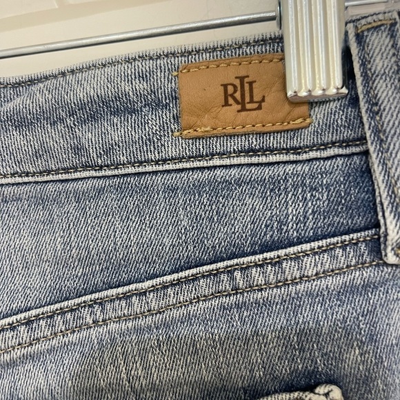 RALPH RAUREN High Rise Skinny Ankle Jeans with White Tuxedo Stripe Light Blue - Picture 6 of 13